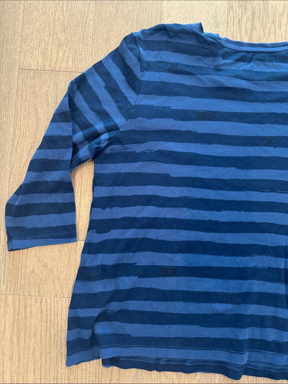 Nicole Miller Knit Cotton Top Blue Stripes Overlaid Embellished Floral Womens 1X